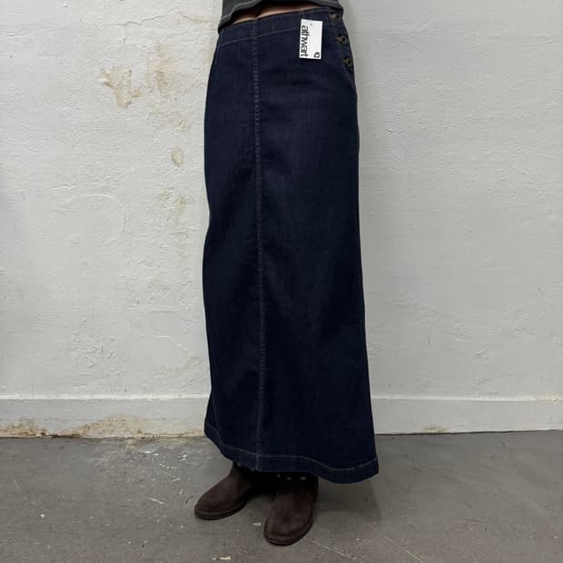 히스테릭글래머 히스테릭스 인디고블루 사이드 플라이버튼 슬릿 데님 롱스커트