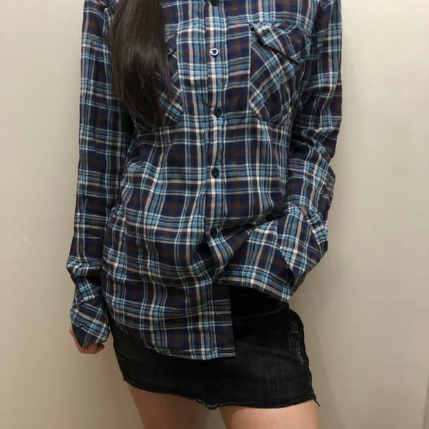 빈티지 블루 체크 셔츠