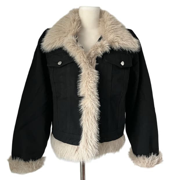 66~77사이즈 빈티지 페이크퍼 블랙 청자켓