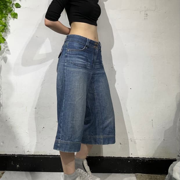 일본 빈티지 중청 데님 버뮤다 팬츠 포켓 디테일 반바지