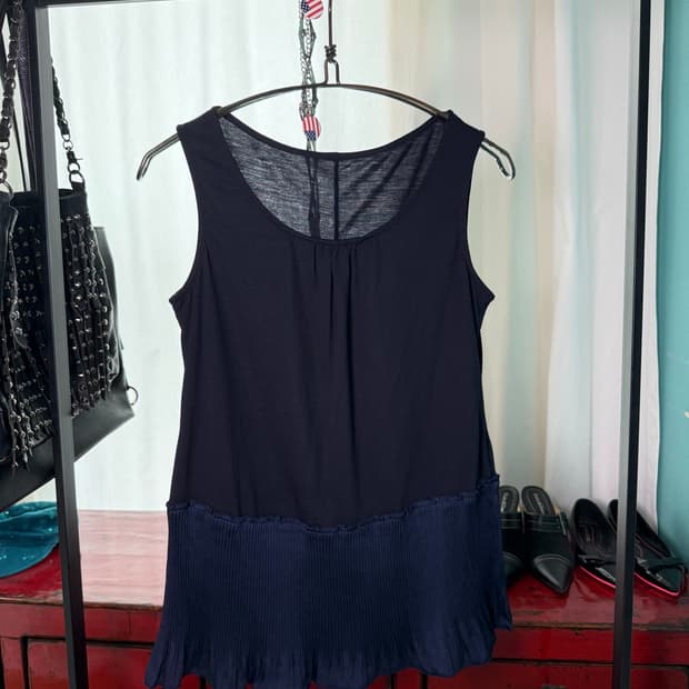 Navy Pleated Sleeveless