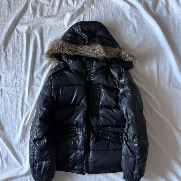 Glossy black fur puffer jacket