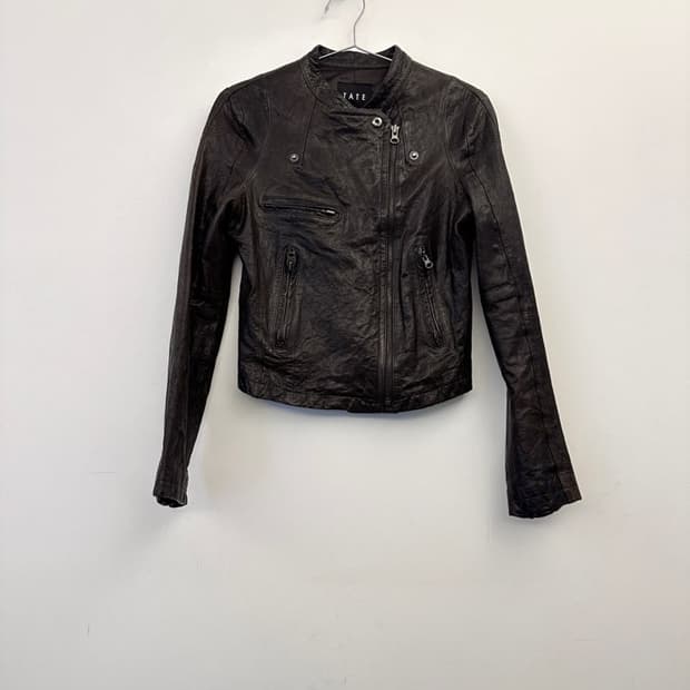 TATE short leather jacket / deep brown