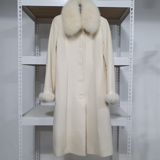 빈티지 아이보리 폭스퍼 롱 코트