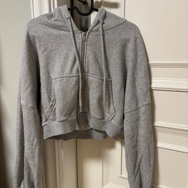 회색 그레이 크롭 후드 집업
