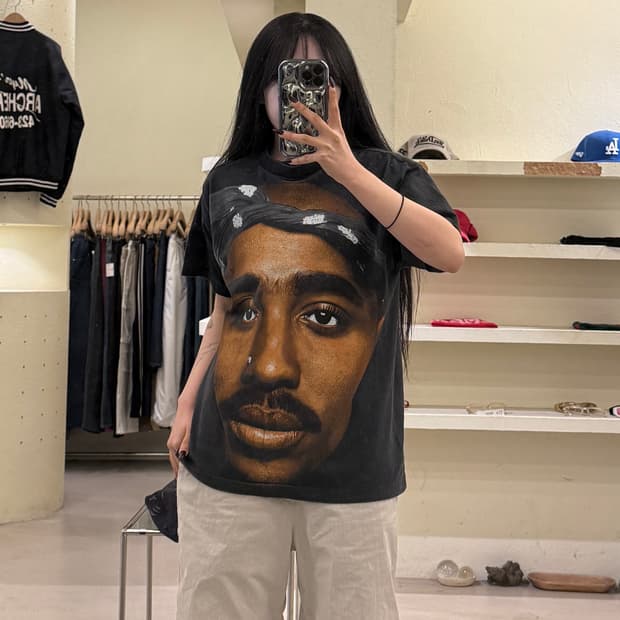 빈티지 투팍 샤커 얼굴 프린팅 반팔 티셔츠 U1636