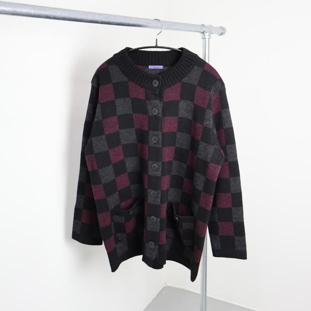 DU RAMUSU Check Knit Cardigan