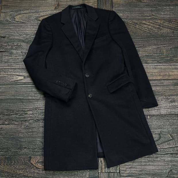 솔리드 옴므 캐시미어 모직 싱글 코트 블랙 P01153