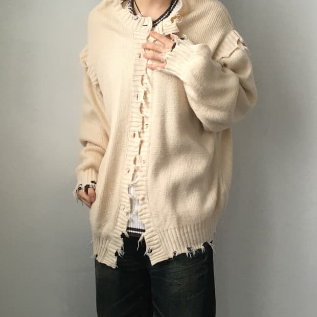 Damage open knit cardigan