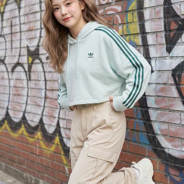 아디다스 오리지널스 3-스트라이프 크롭 후드티