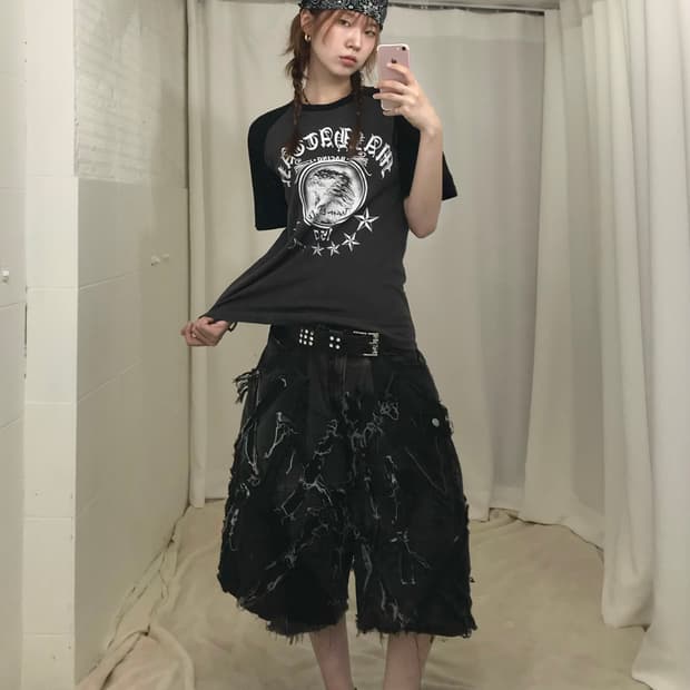 🏴‍☠️ 리메이크 커스텀 흑청 데님 팬츠, 펑크 나그랑 코디 세트