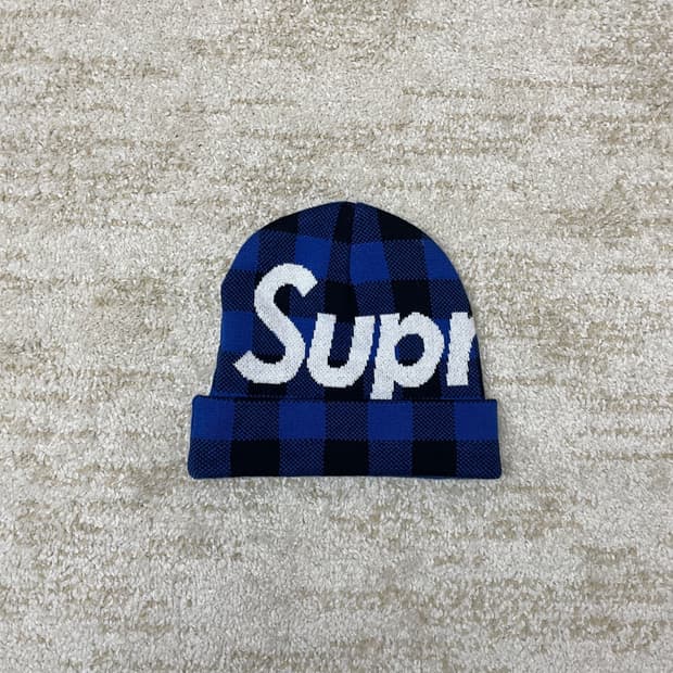 SUPREME 슈프림 빅로고 블루 플레이드 체커 비니