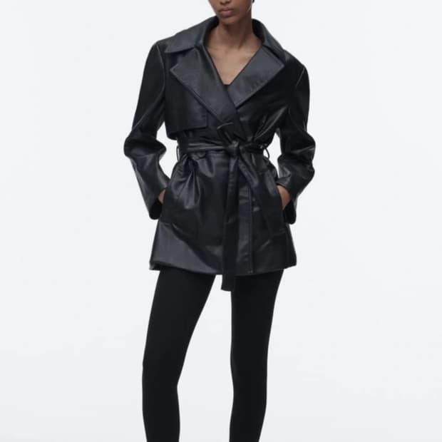 자라 블랙 가죽 트렌치 코트