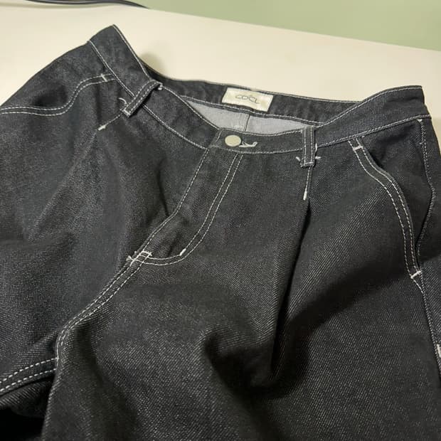 M 30 커스텀어클락 와이드핏 하이웨스트 생지 원턱 데님팬츠