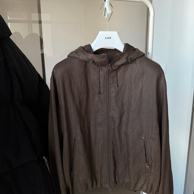 쿠어 코팅 린넨 후디드 점퍼 브라운 새상품