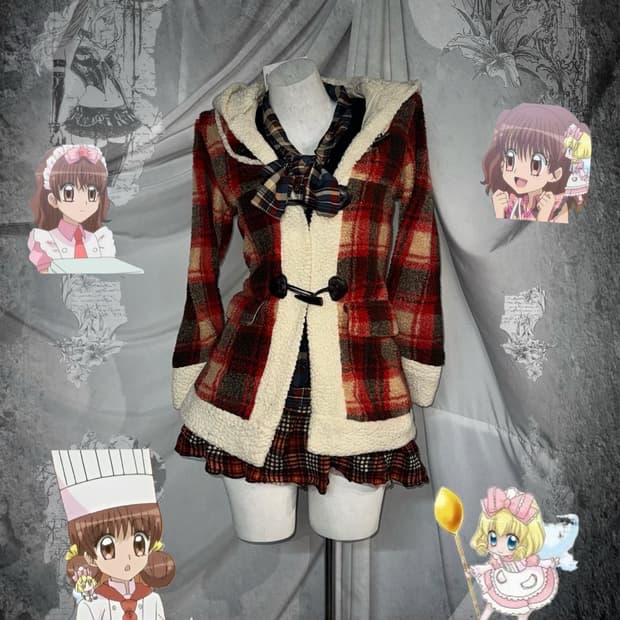 엑시즈팜 감딸기 사복깔 폭닥폭닥 레드체크 코디세트 