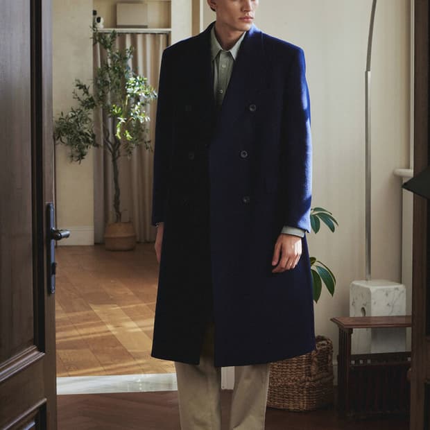 새상품)아틀리에델디오 멜톤 울 더블 코트100-다크네이비