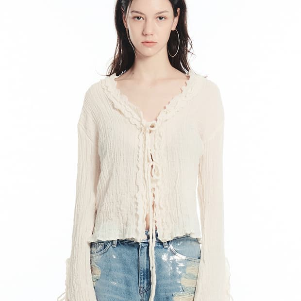 (새상품) 세릭 레이스업 쉬어 가디건 아이보리 (이세영 착용)