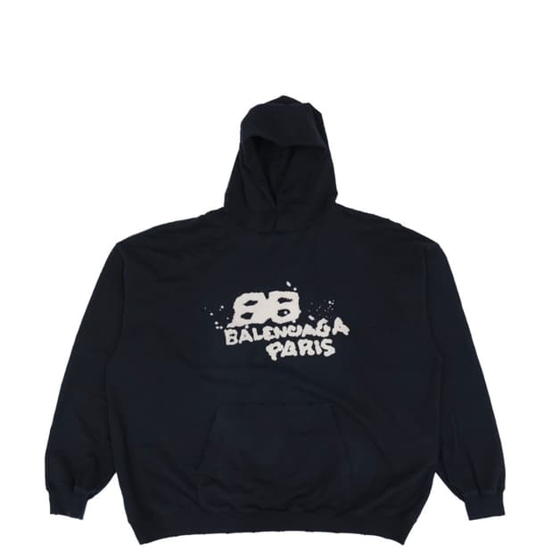 발렌시아가 핸드 드로운 BB 아이콘 후드 후드 라지 핏 블랙 M