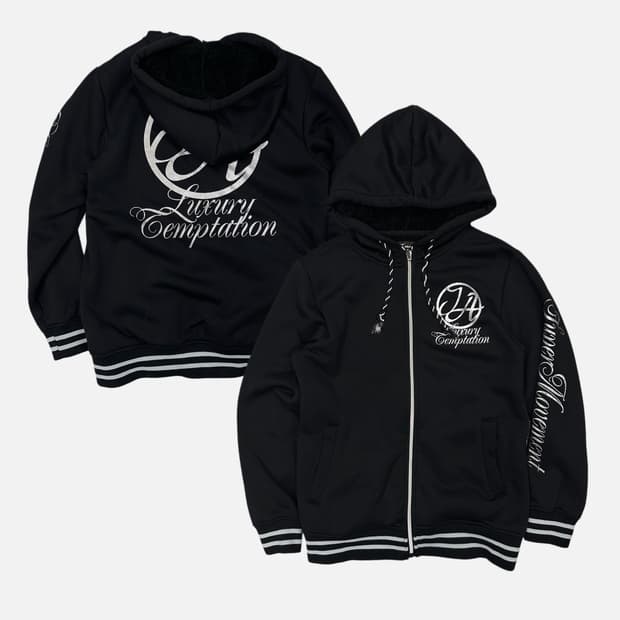 silver logo fur lining hood zip-up