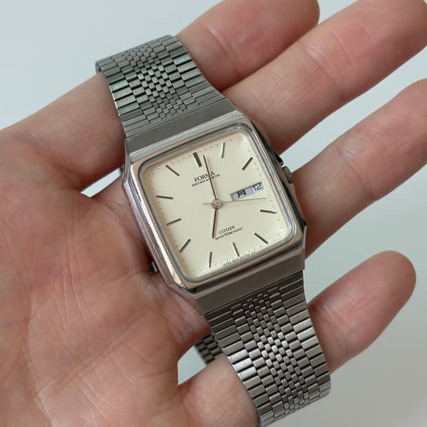 시티즌 1990년대 Forma 크림 다이얼 실버 스퀘어 쿼츠 남성