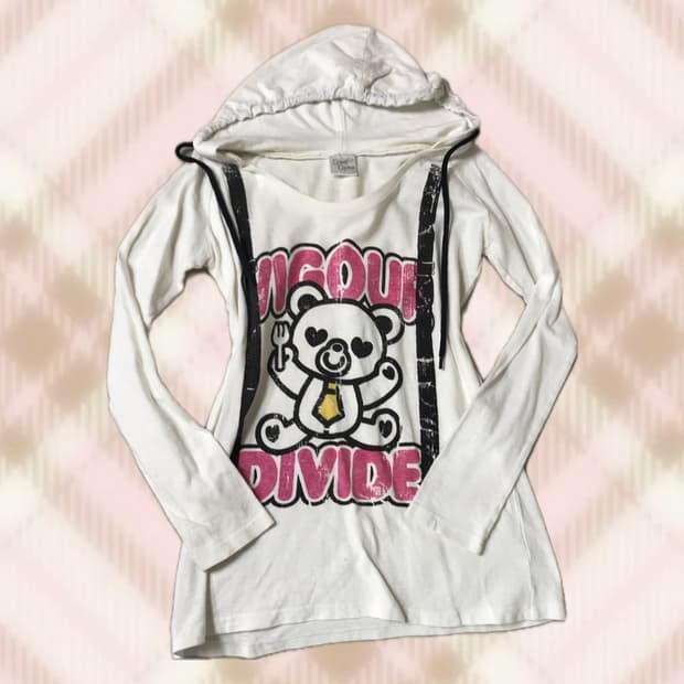 화이트 곰돌이 후드티 후드 원피스 라떼 히메 오네 갸루 러블리 빈티지