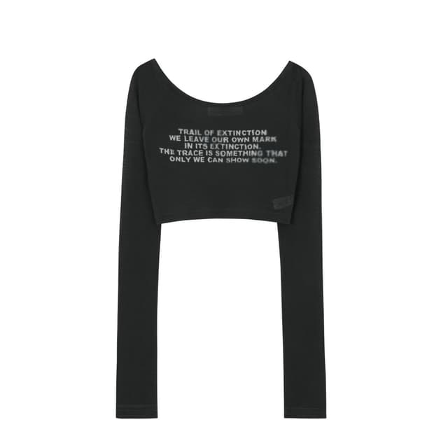 보헤미안서울 프린티드 롱슬리브 차콜 크롭