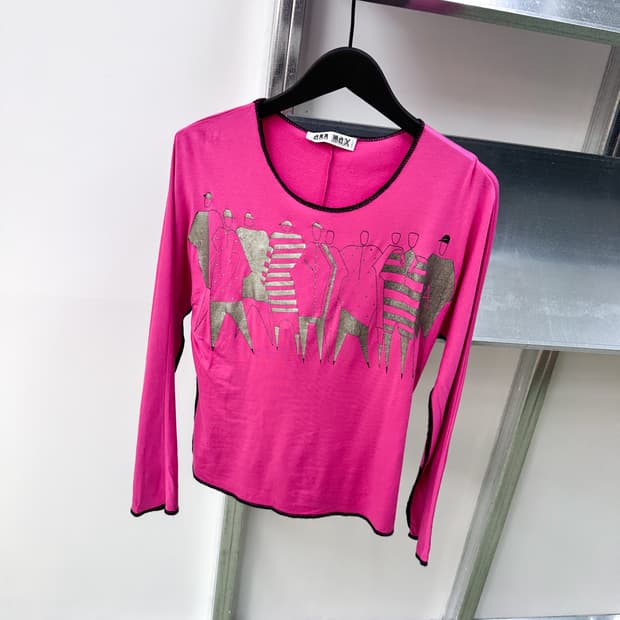pink silver printed stitch line top