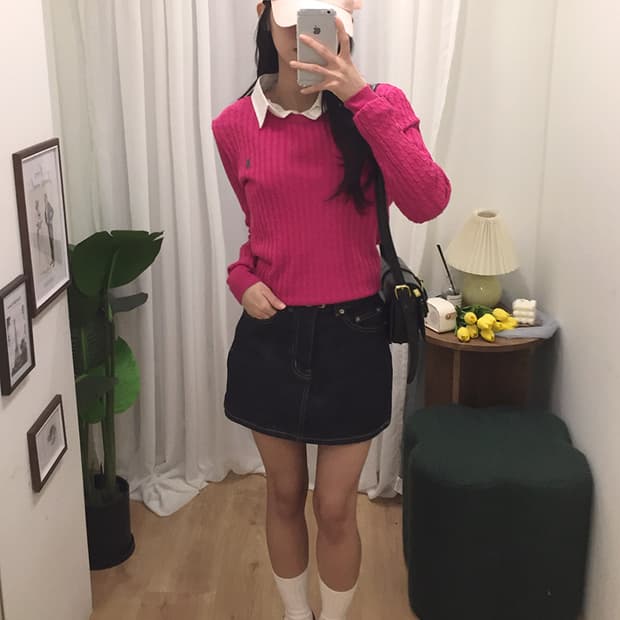 여성 폴로 케이블 니트 95