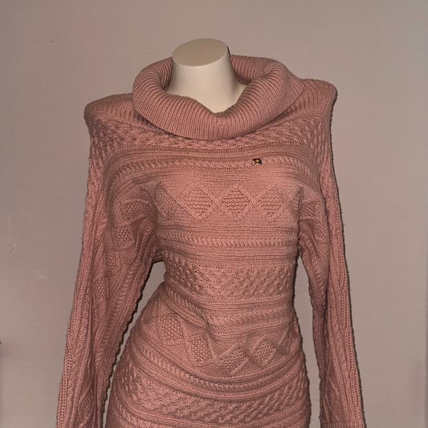 베이비핑크 빈티지 폴라 니트 미니 원피스