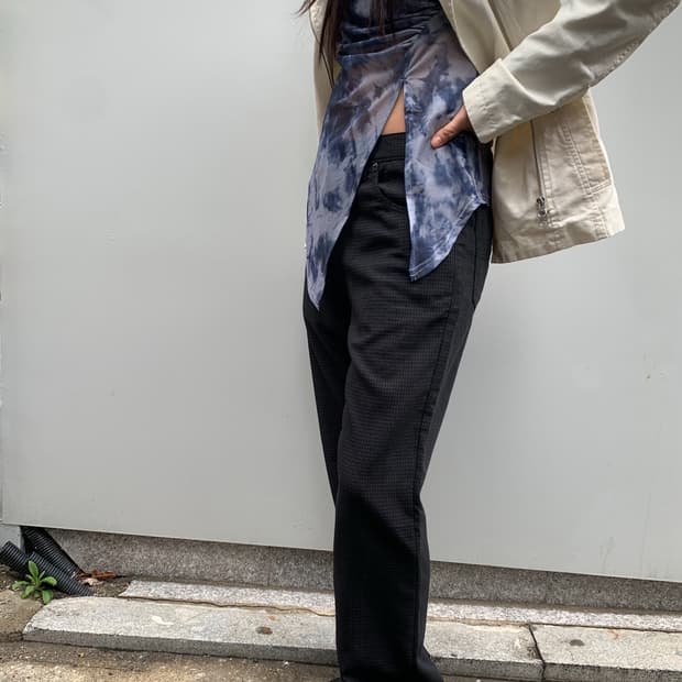 tie-dye draped slit mesh top