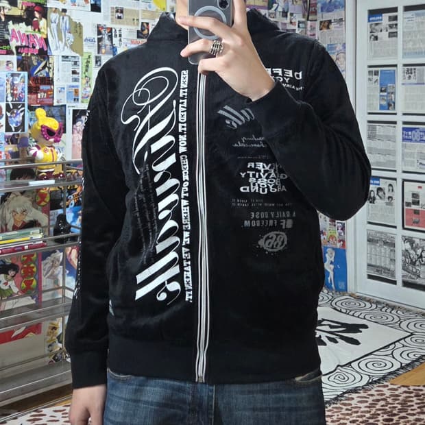 JPN 에어워크 펑크 레터링 프린팅 후드집업