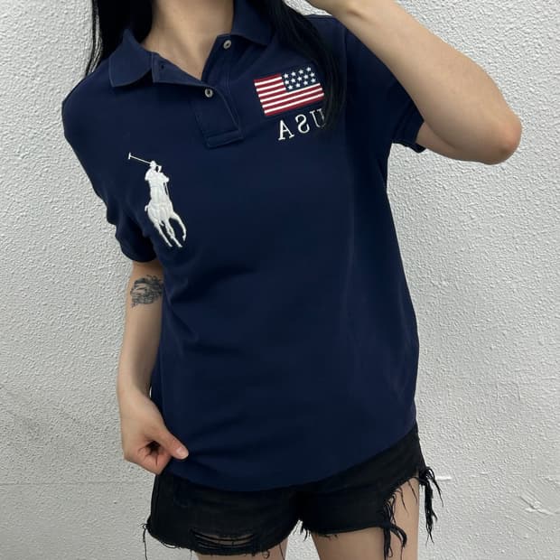 폴로 랄프로렌 USA 성조기 네이비 pk티 S