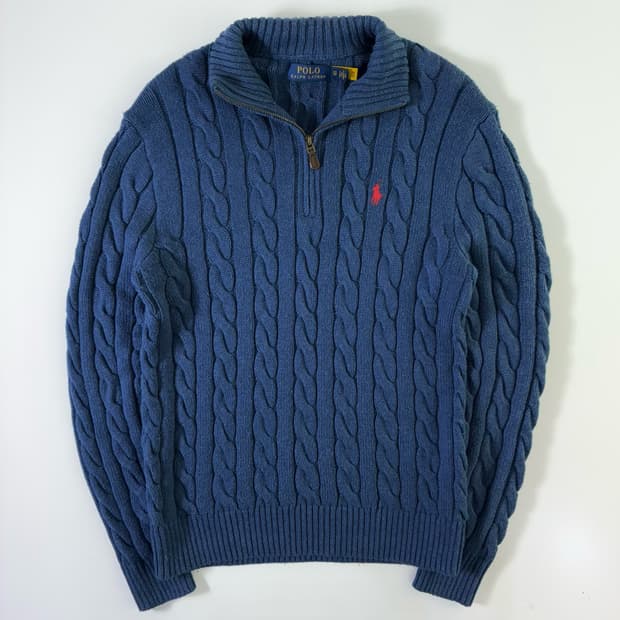 Polo  폴로 랄프로렌 자수 코튼 반집업 꽈배기 니트