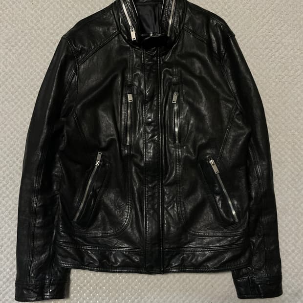 웨스턴 무드 램스킨 양가죽 절개 바이커 레더 자켓