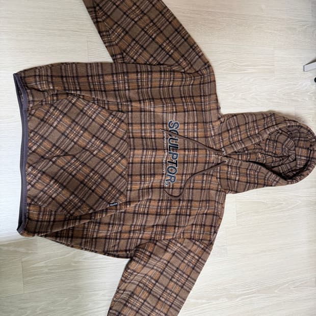 스컬프터 브라운 체크 후리스 후드티