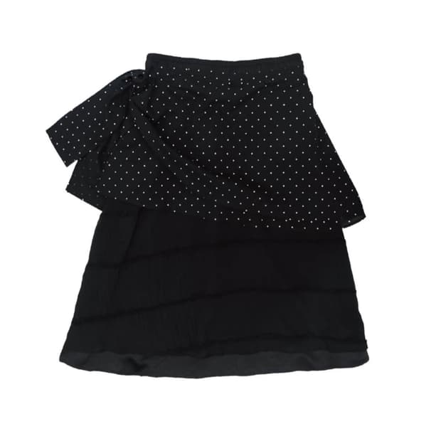 더뮤지엄비지터 쉬폰 도트 레이어드 밴딩 스커트 블랙