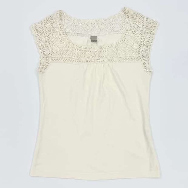 빈티지 JEANASIS 아이보리 니트 레이스 레이어드티