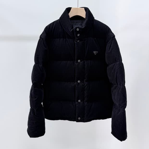 [S+급/XL] 프라다 벨벳 코듀로이 팔 분리 패딩 자켓 블랙