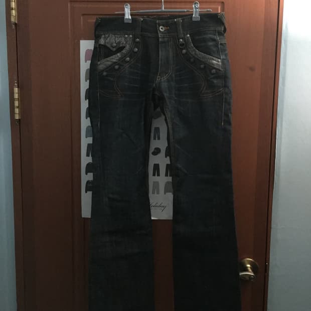 stud python leather denim