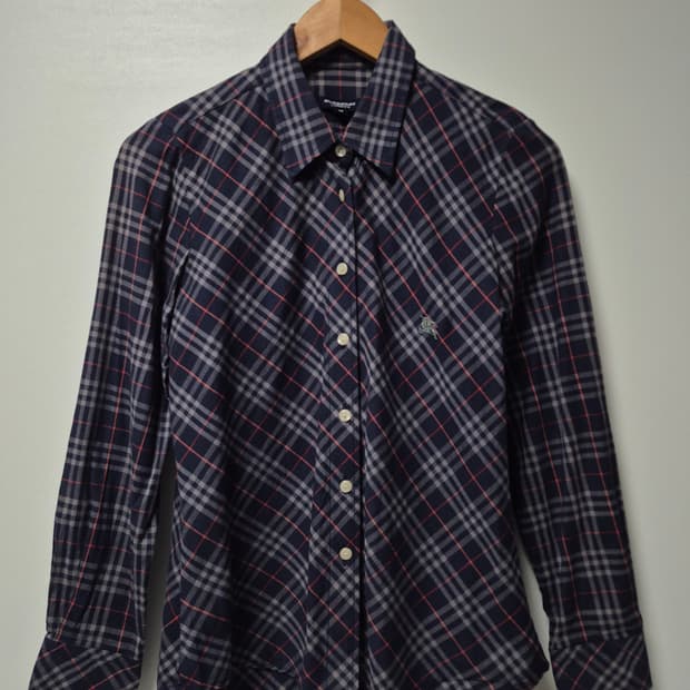 버버리 런던 네이비 노바 체크 코튼 셔츠 여성 95사이즈