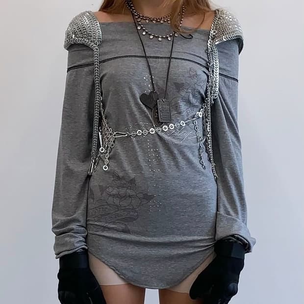 스컬프터​ 에드하디Raglan Off-Shoulder Tee 그레이 M