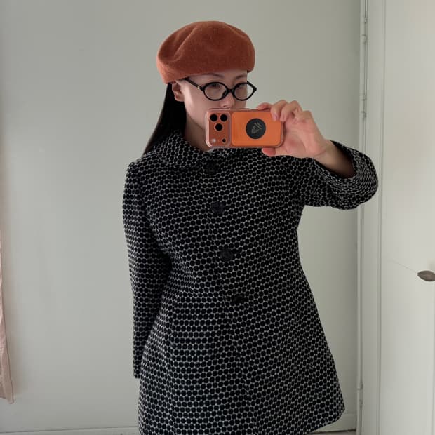 일본빈티지 도트 코트자켓