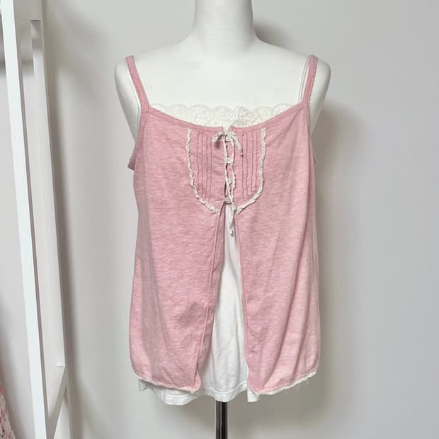 일본빈티지 모리걸 핑크 레이스 바선생 세트