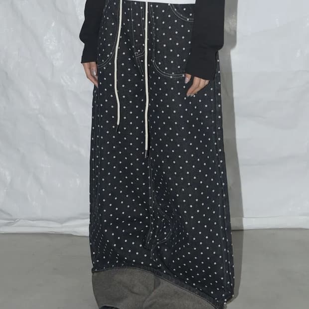 팬시클럽 스트링 도트 롤업 팬츠(BLACK) 1사이즈