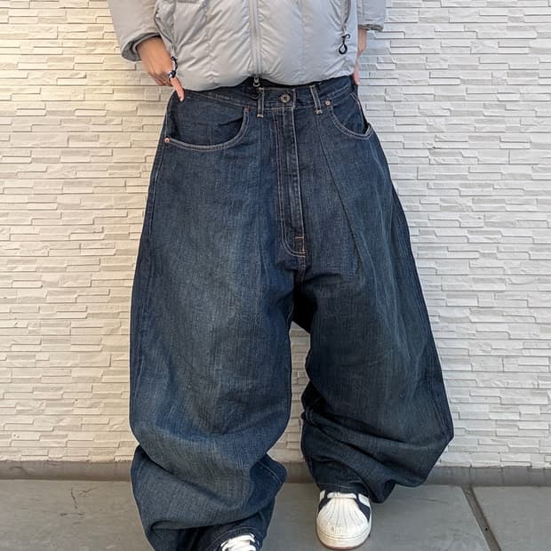 90s POLO JEANS CO 올드스쿨 진청 오버 와이드 데님 밴츠