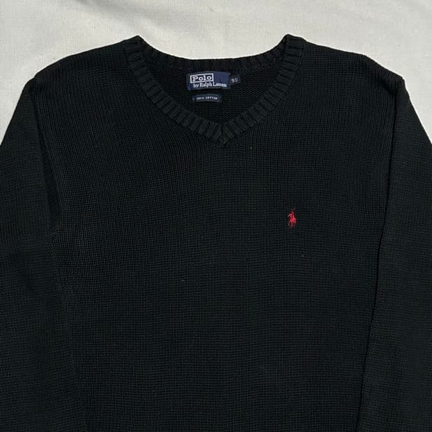 90 폴로랄프로랜 브이넥 코튼 블랙 니트 