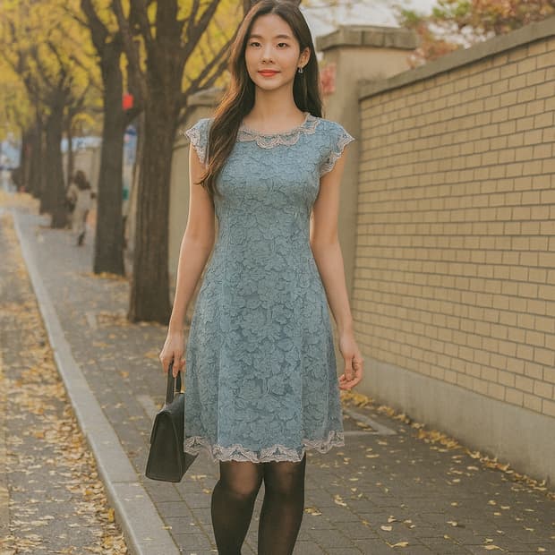 vtg 블루 레이스 원피스 