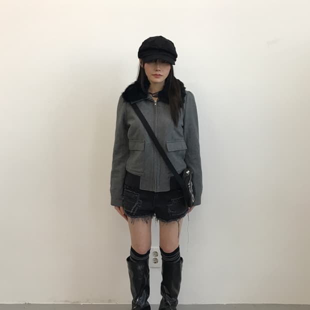 Jpn Wool Blend Rabbit Fur Collar Jacket