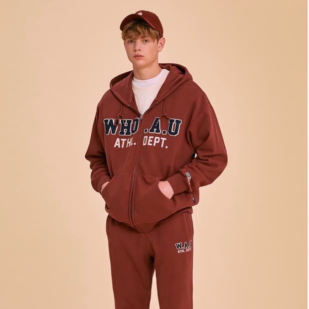 단종) 후아유 시그니처 패치 후드집업 버건디 M